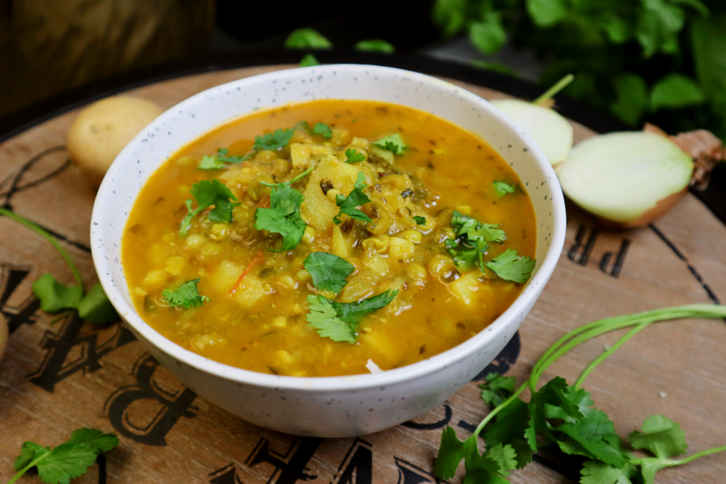 Instant Pot Aloo Matar Recipe (Potato & Peas Curry) side view