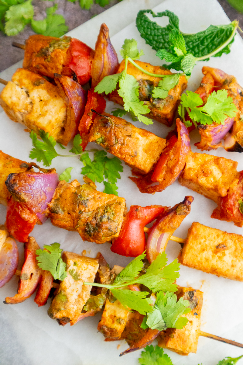 Oven Baked Vegan Tandoori Tofu Skewers Recipe top view